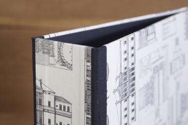 Motivordner mit Grundrissen vom venezianischem Fenster, schwarze Leinenkanten